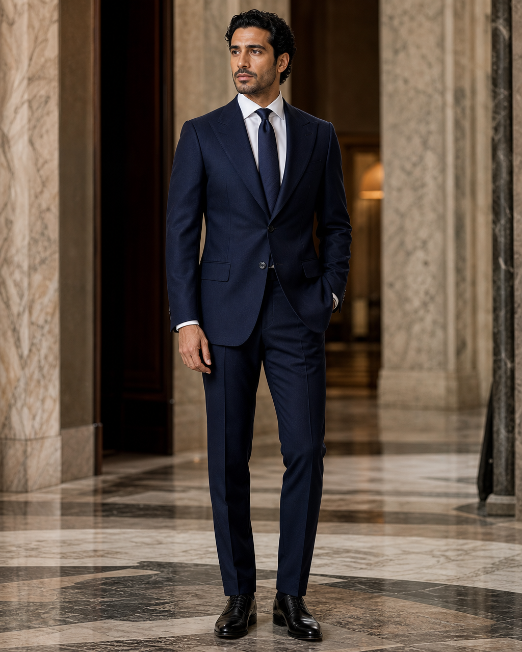 Midnight Blue Cashmere Blend Winter Suit - Custom Made to Measure side back view