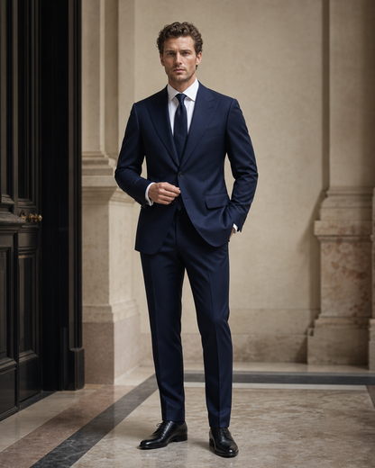 Midnight Blue Cotton Beach Wedding Suit - Custom Made to Measure front view