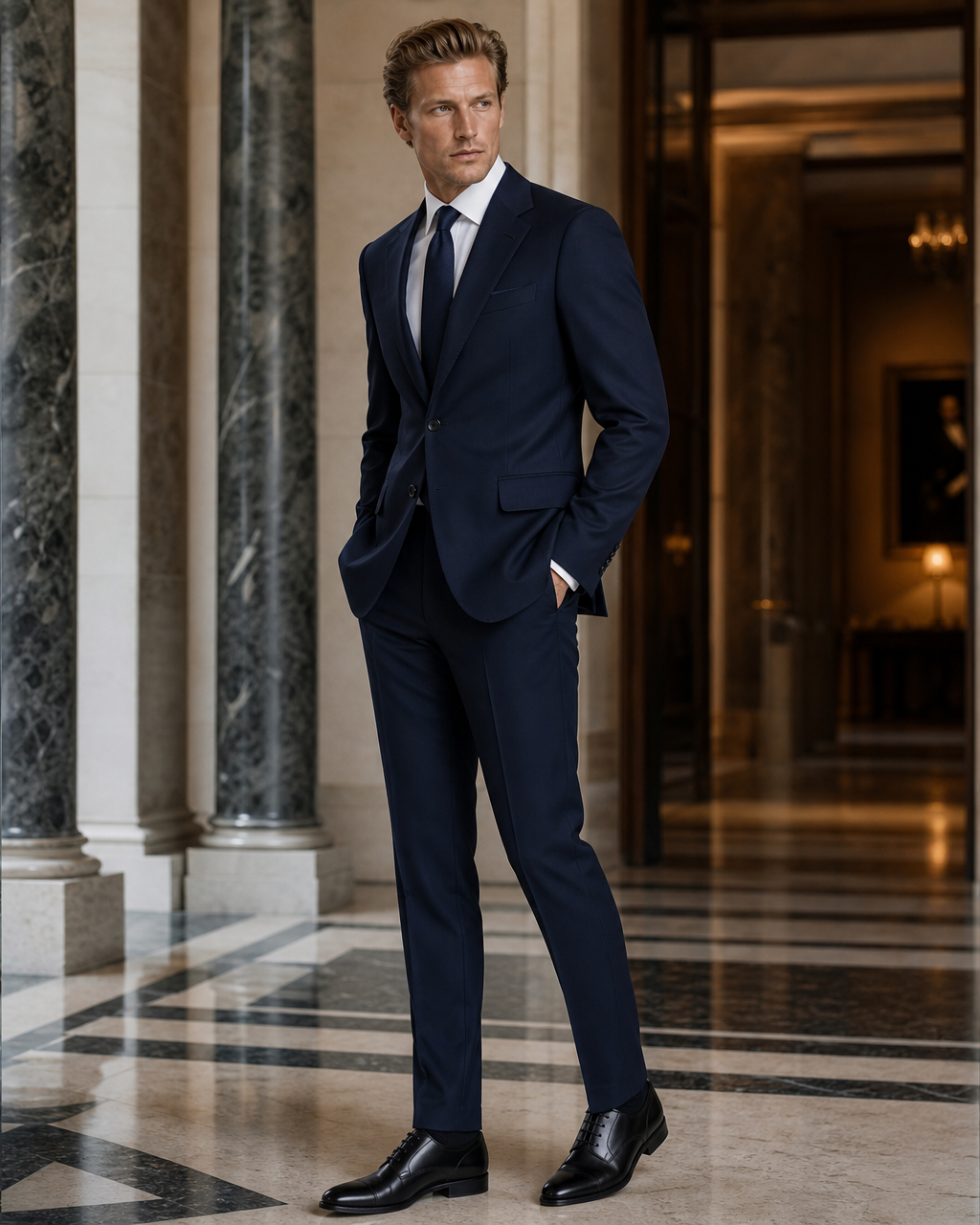 Midnight Blue Cotton Beach Wedding Suit - Custom Made to Measure side back view