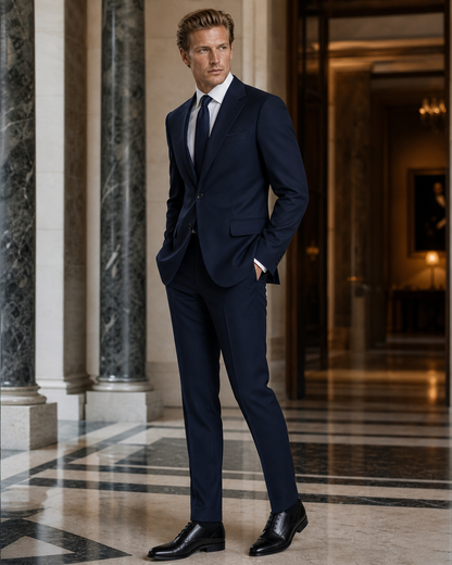 Midnight Blue Cotton Beach Wedding Suit - Custom Made to Measure side back view