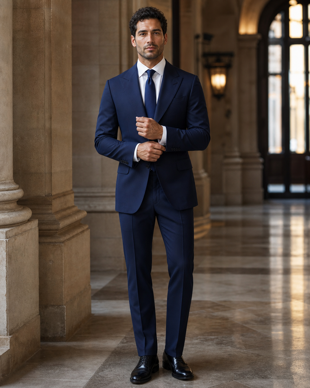 Midnight Blue Cotton Outdoor Wedding Suit - Custom Made to Measure front view