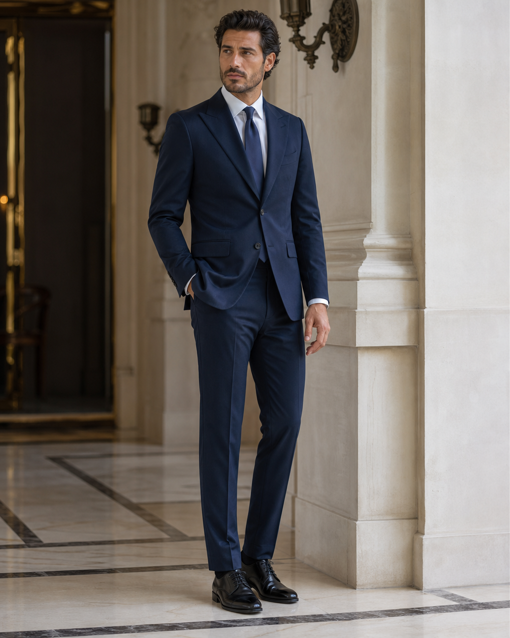 Midnight Blue Cotton Outdoor Wedding Suit - Custom Made to Measure side back view