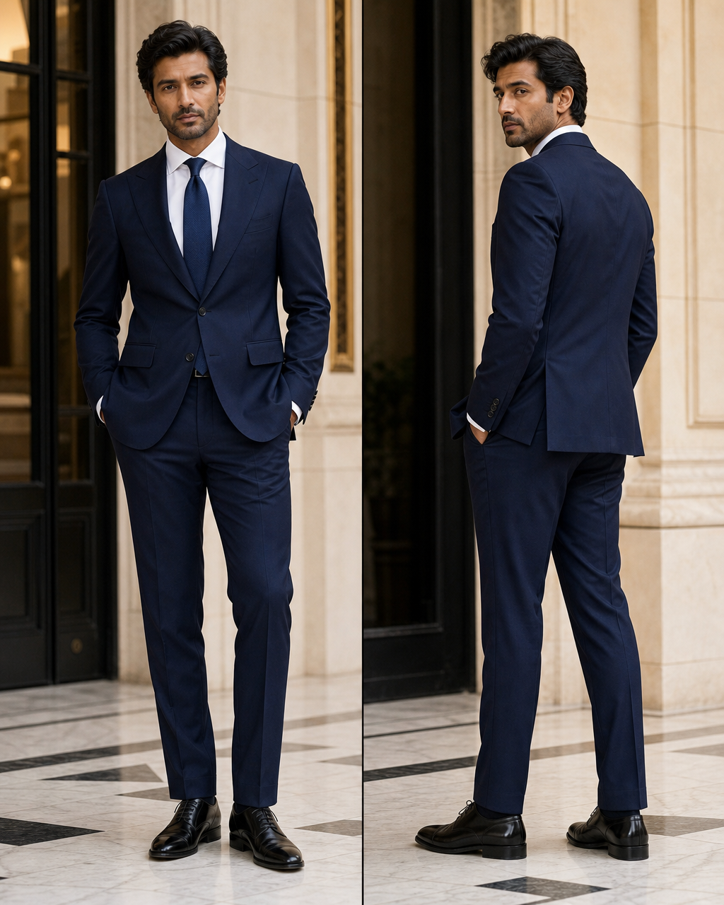 Midnight Blue Cotton Summer Suit - Custom Made to Measure side back view