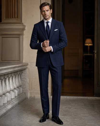 Midnight Blue Flannel Winter Suit - Custom Made to Measure front view