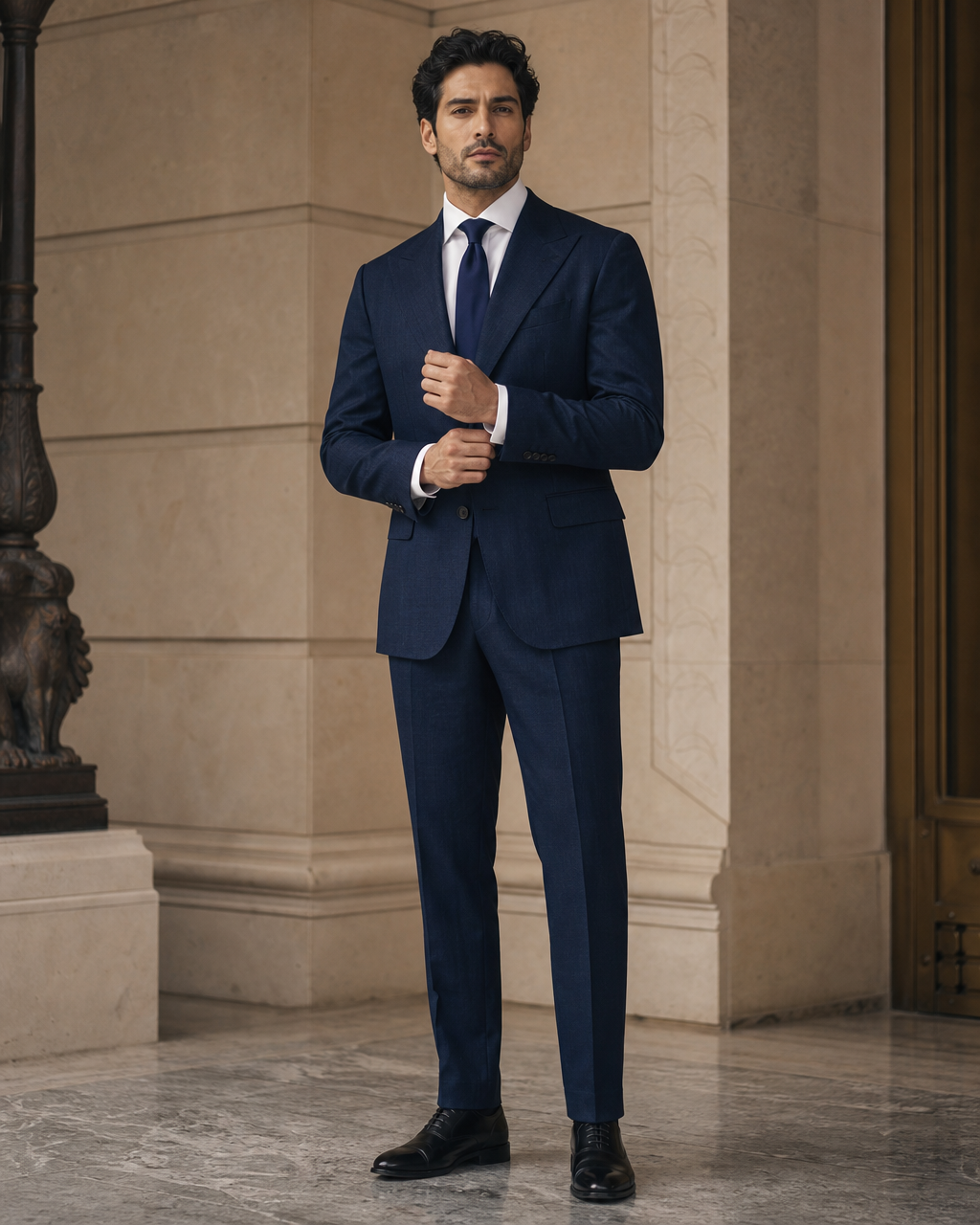 Midnight Blue Linen Beach Wedding Suit - Custom Made to Measure front view