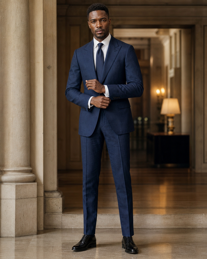 Midnight Blue Linen Outdoor Wedding Suit - Custom Made to Measure front view