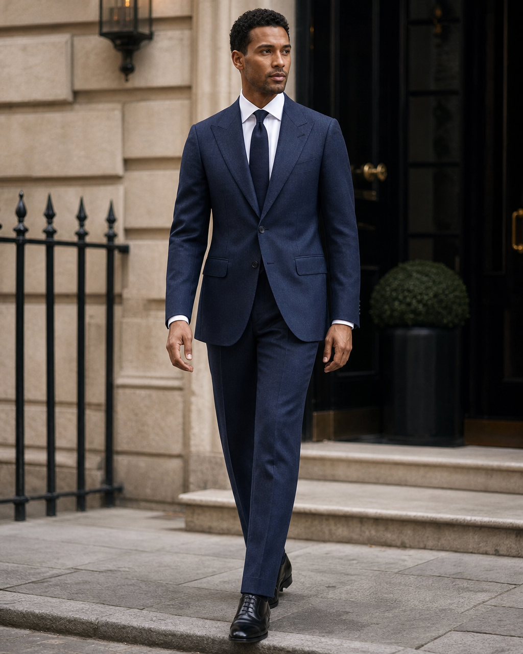 Midnight Blue Linen Peak Lapel Suit — Custom Made to Measure