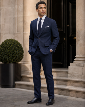 Midnight Blue Linen Peak Lapel Suit — Custom Made to Measure — 3