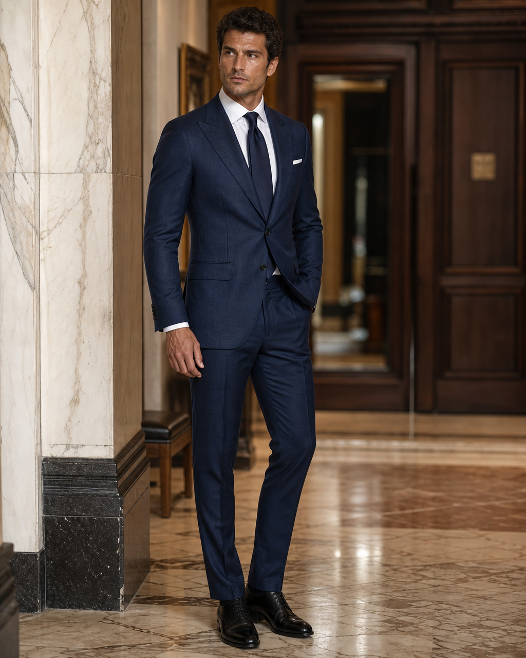 Midnight Blue Linen Summer Suit - Custom Made to Measure side back view
