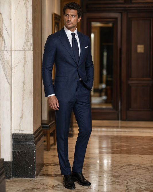 Midnight Blue Linen Summer Suit - Custom Made to Measure side back view