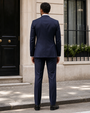 Midnight Blue Silk Blend Peak Lapel Suit — Custom Made to Measure — 2