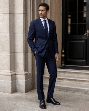 Midnight Blue Silk Blend Peak Lapel Suit — Custom Made to Measure — 3