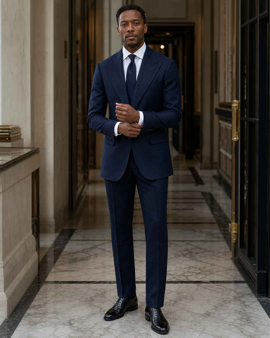 Midnight Blue Tweed Winter Suit - Custom Made to Measure front view