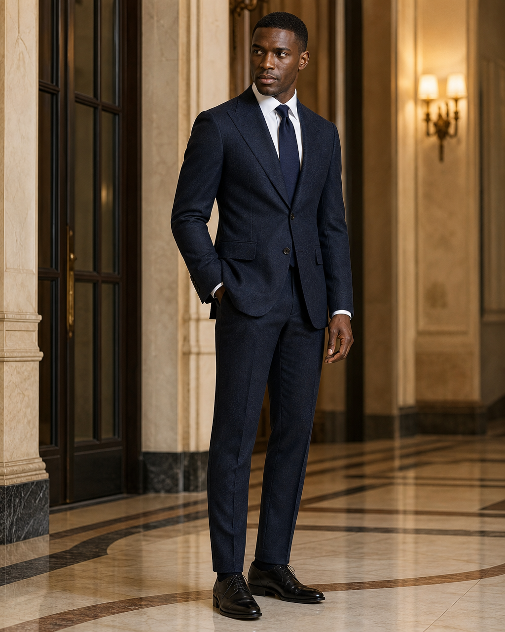 Midnight Blue Tweed Winter Suit - Custom Made to Measure side back view