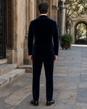 Midnight Blue Velvet Shawl Lapel Suit — Custom Made to Measure — 2