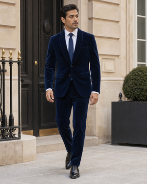 Midnight Blue Velvet Shawl Lapel Suit — Custom Made to Measure — 1