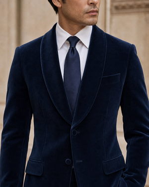 Midnight Blue Velvet Shawl Lapel Suit — Custom Made to Measure — 4