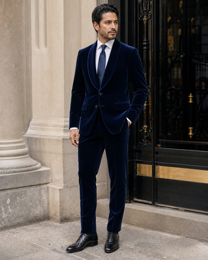 Midnight Blue Velvet Shawl Lapel Suit — Custom Made to Measure — 3