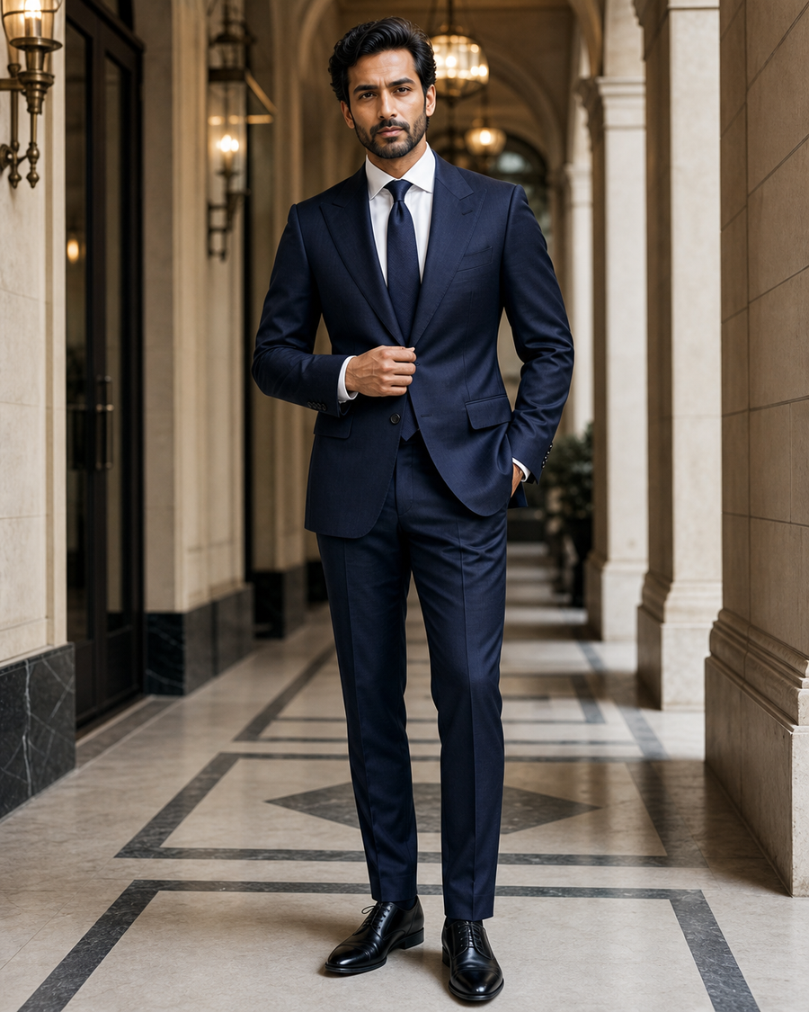 Midnight Blue Wool Outdoor Wedding Suit — Custom Made to Measure
