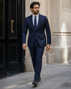 Midnight Blue Wool Shawl Lapel Suit — Custom Made to Measure — 1