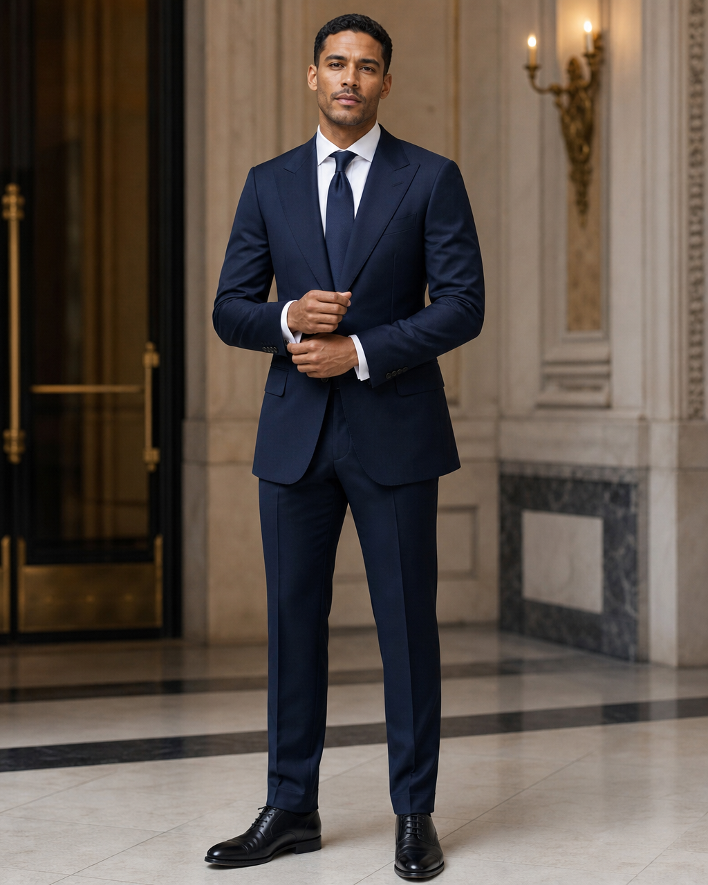 Midnight Blue Wool Winter Suit - Custom Made to Measure front view