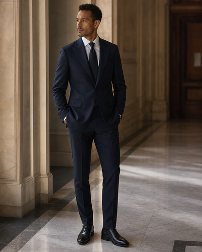 Midnight Blue Wool Winter Suit - Custom Made to Measure side back view