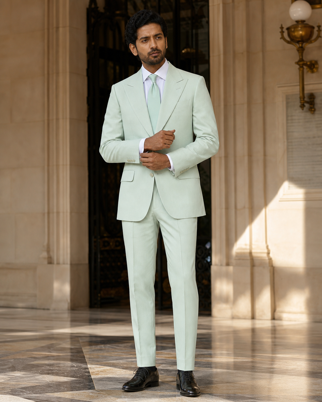 Mint Cotton Beach Wedding Suit - Custom Made to Measure front view