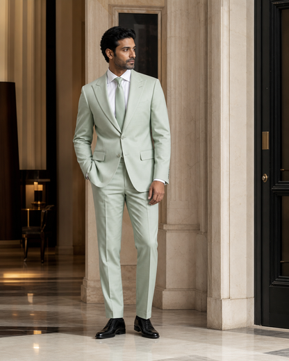 Mint Cotton Beach Wedding Suit - Custom Made to Measure side back view