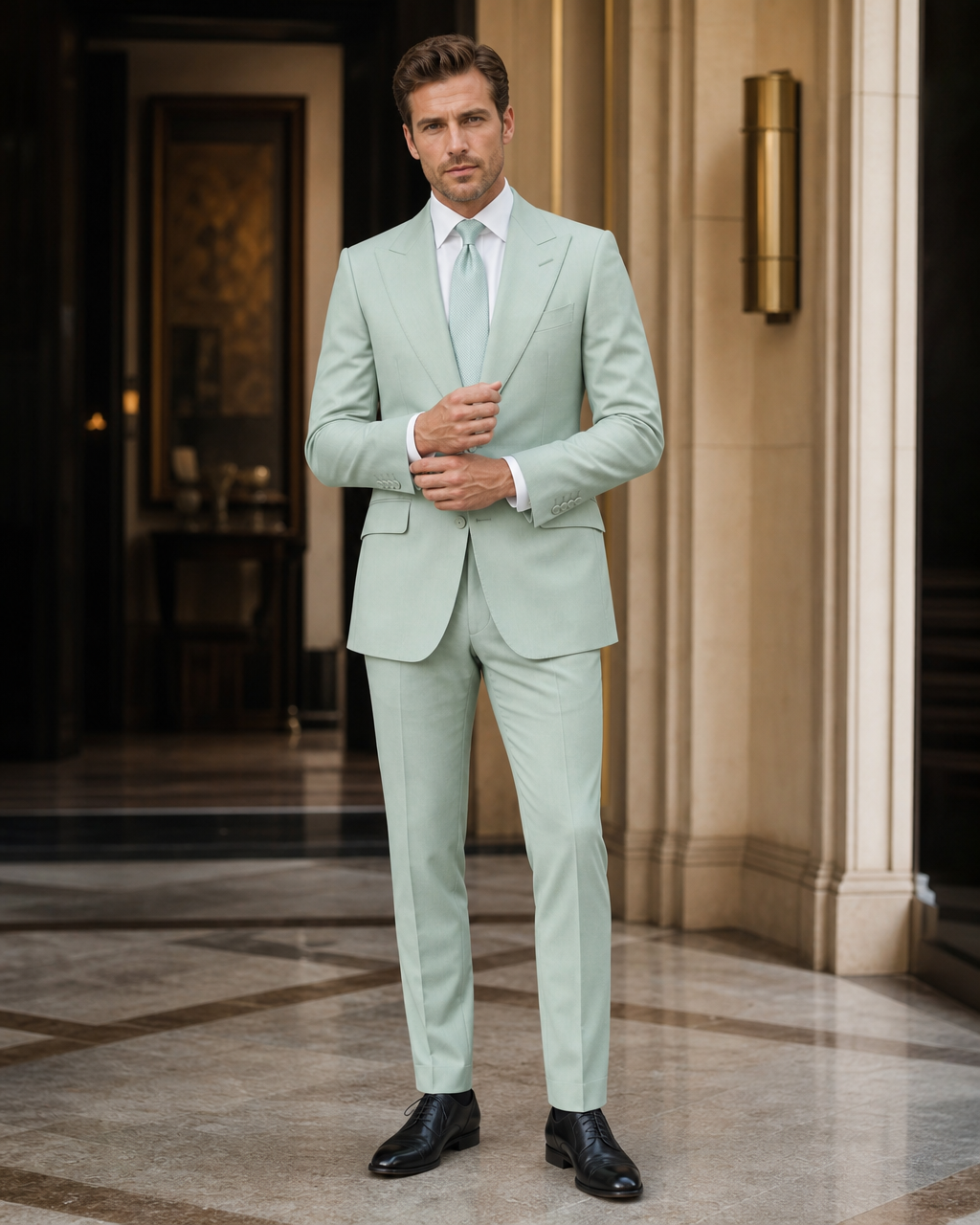 Mint Cotton Outdoor Wedding Suit - Custom Made to Measure front view