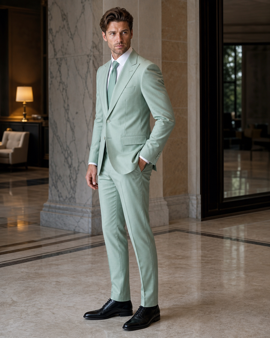 Mint Cotton Outdoor Wedding Suit - Custom Made to Measure side back view