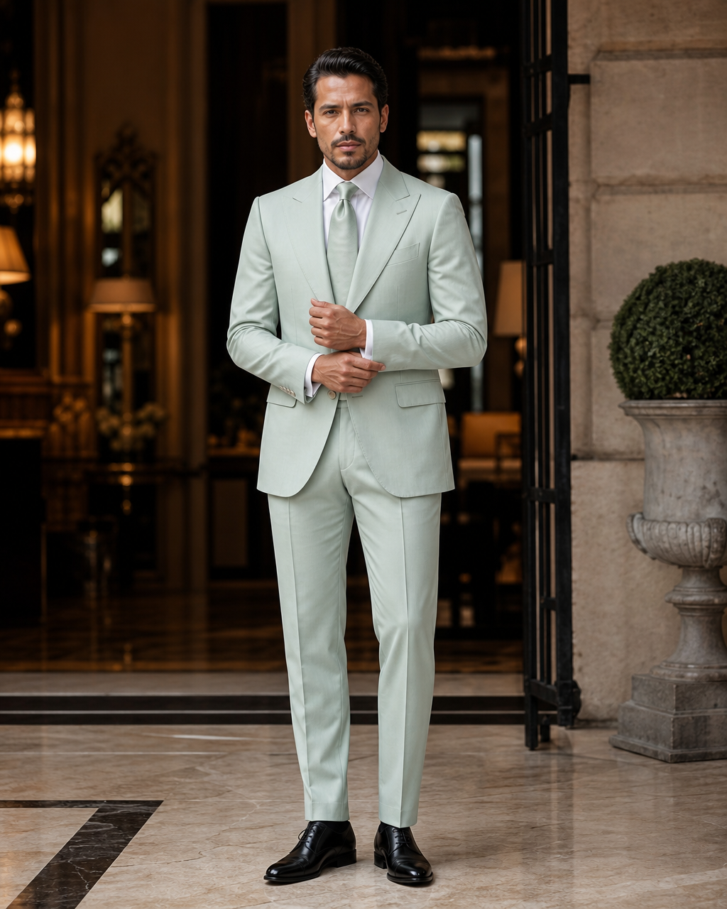 Mint Cotton Summer Suit - Custom Made to Measure front view