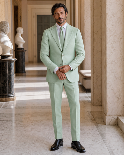 Mint Linen Beach Wedding Suit - Custom Made to Measure front view