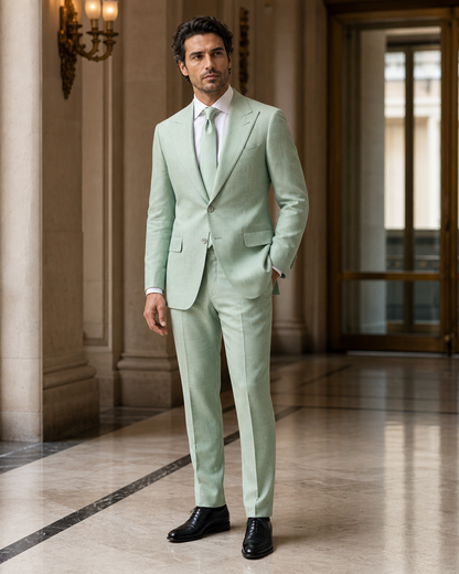 Mint Linen Beach Wedding Suit - Custom Made to Measure side back view