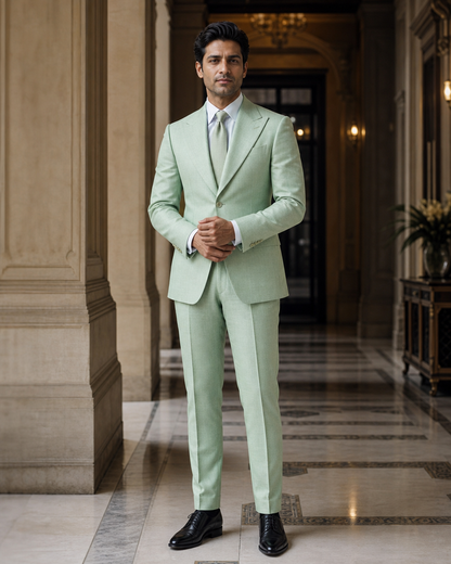 Mint Linen Outdoor Wedding Suit - Custom Made to Measure front view
