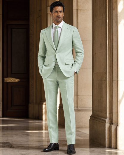 Mint Linen Outdoor Wedding Suit - Custom Made to Measure side back view