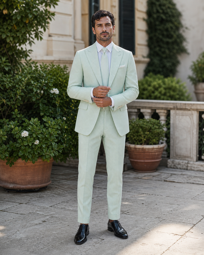 Mint Seersucker Outdoor Wedding Suit — Custom Made to Measure front view
