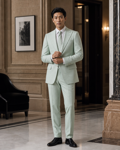 Mint Seersucker Summer Suit - Custom Made to Measure front view