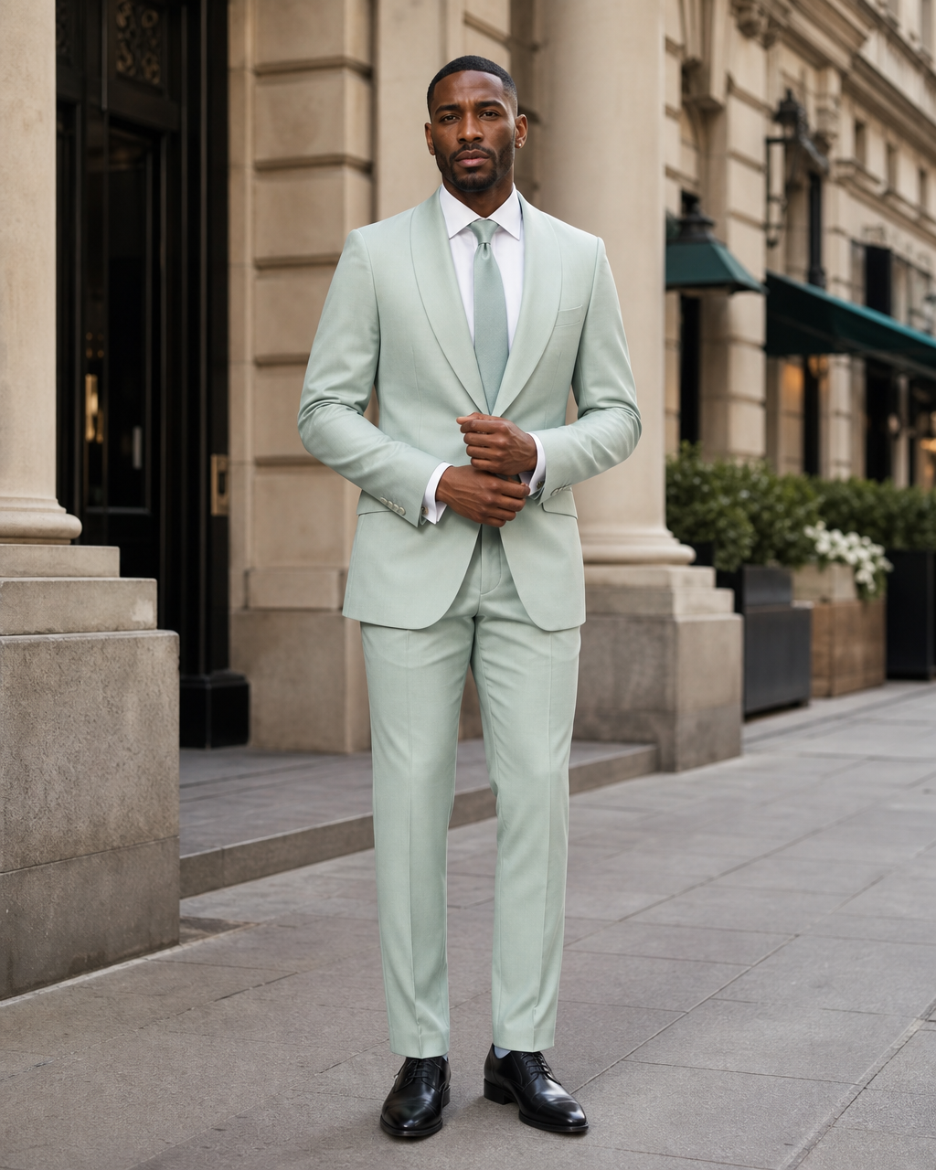 Mint Silk Blend Shawl Lapel Suit - Custom Made to Measure front view