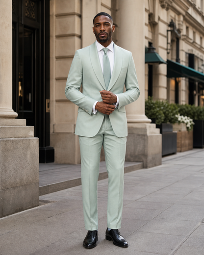 Mint Silk Blend Shawl Lapel Suit - Custom Made to Measure front view