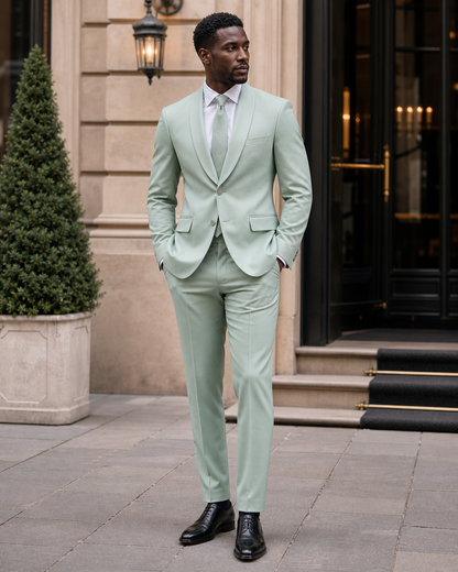 Mint Silk Blend Shawl Lapel Suit - Custom Made to Measure side back view