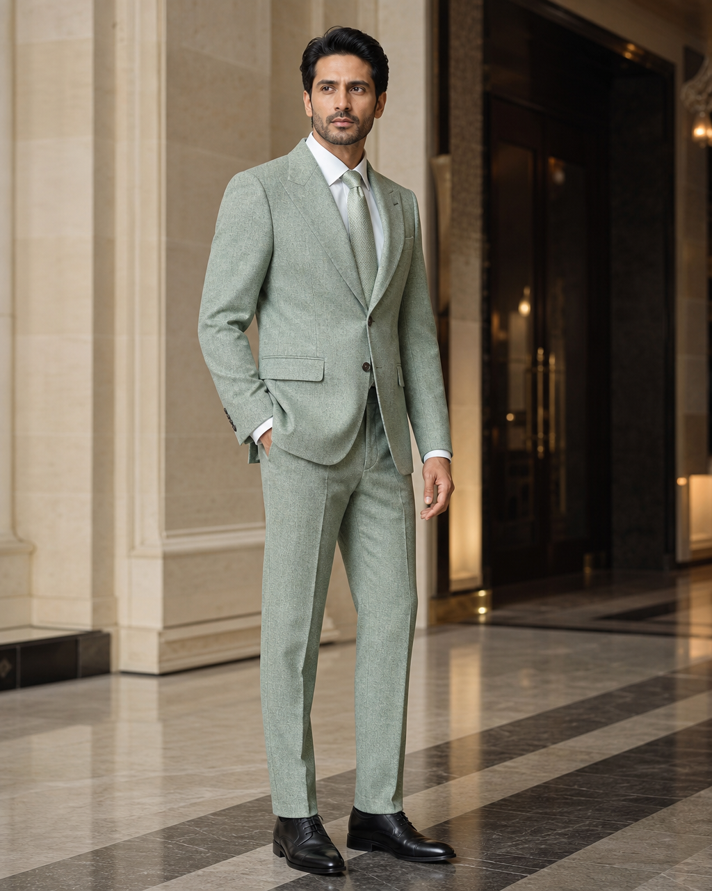 Mint Tweed Winter Suit - Custom Made to Measure side back view