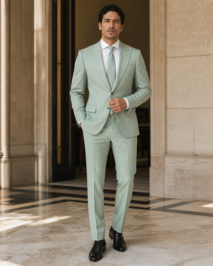 Mint Wool Outdoor Wedding Suit - Custom Made to Measure front view