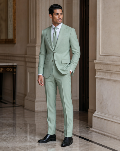 Mint Wool Outdoor Wedding Suit - Custom Made to Measure side back view