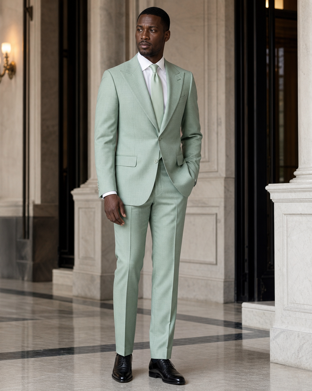 Mint Wool Winter Suit - Custom Made to Measure side back view