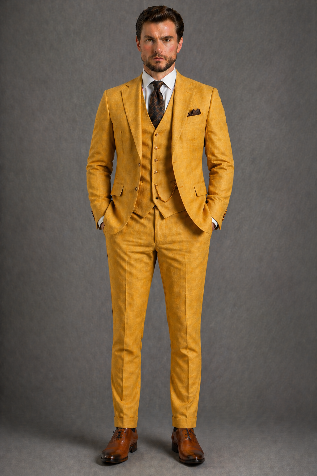 Mustard Linen Slim Fit Suit — Custom Made to Measure
