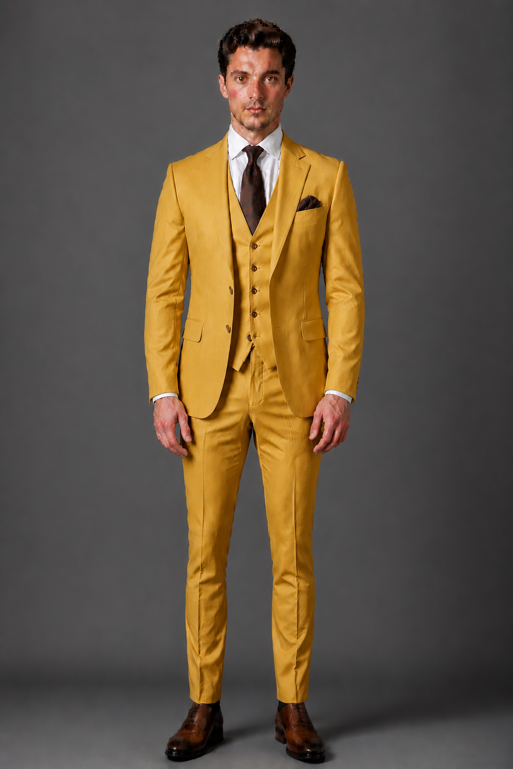 Mustard Silk Blend Groomsmen Suit — Custom Made to Measure