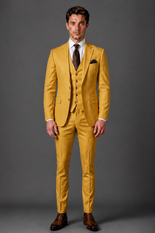Mustard Silk Blend Groomsmen Suit — Custom Made to Measure