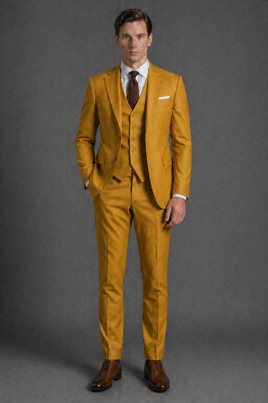 Mustard Wool Slim Fit Suit — Custom Made to Measure
