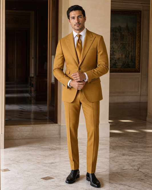 Mustard Cashmere Blend Winter Suit - Custom Made to Measure front view