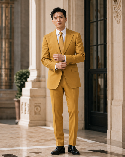Mustard Cotton Beach Wedding Suit - Custom Made to Measure front view